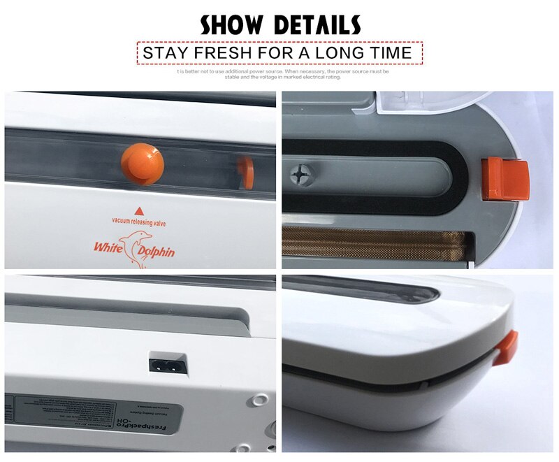 White Dolphin Kitchen Storage Food Vacuum Sealer Packaging Machine With 10pcs Vacuum Bags Free 220V 110V Best Vacuum Food Sealer