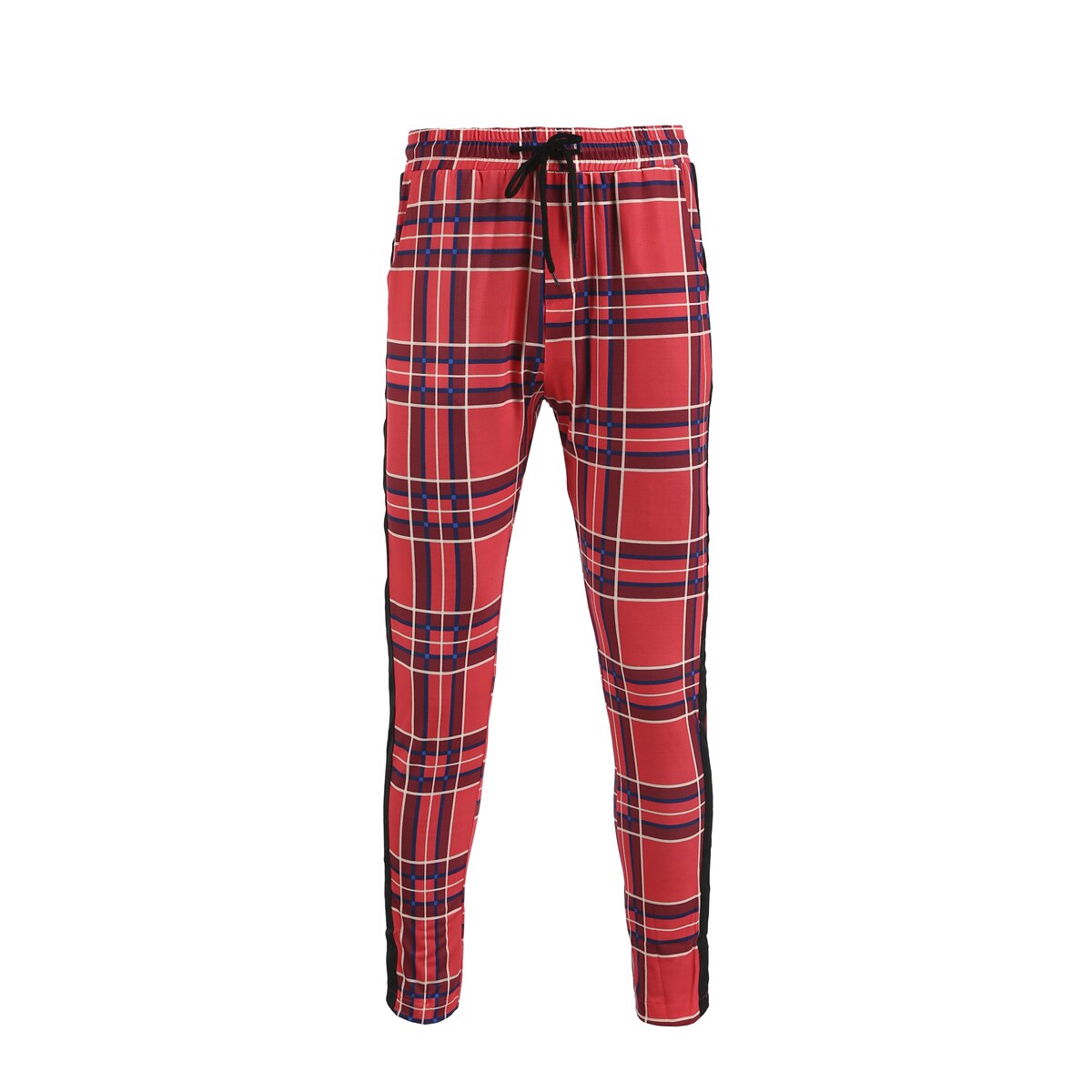 Miehet stretch skinny slim fit housut kontrasti ruudullinen housut miesten smart casual housut punainen vihreä harmaa