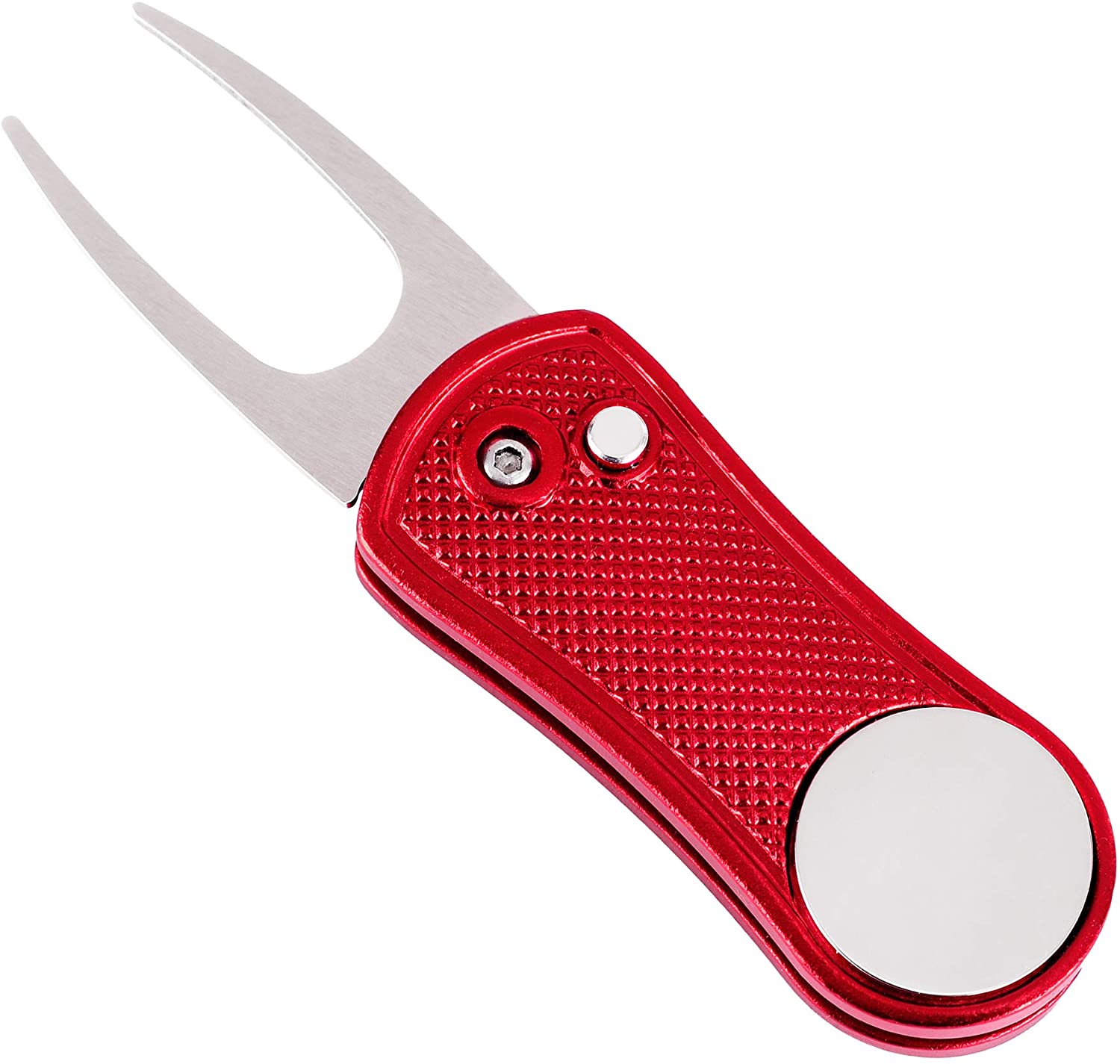 Divot-Herramienta de reparación de Golf con mango de aleación, herramientas de Golf plegables, con marcador de Golf, cuchilla de conmutación, limpiador de ranura de paso, mango de aleación de aluminio: Rojo