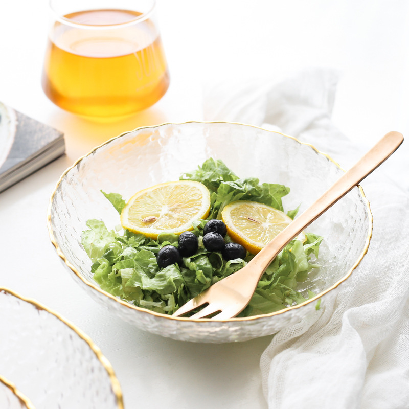 Diamond-free Crystal Glass Bowl Nordic Phnom Penh Hammer Iced Glass Bowl Japanese Style Large Salad Bowl Household