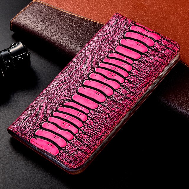 Ostrich texture natural leather holster case for ZTE AXON 11 5G/ZTE AXON 11 SE/Nubia Redmagic 5G/Nubia Play phone case card slot: ZTE AXON 11 SE / Pink