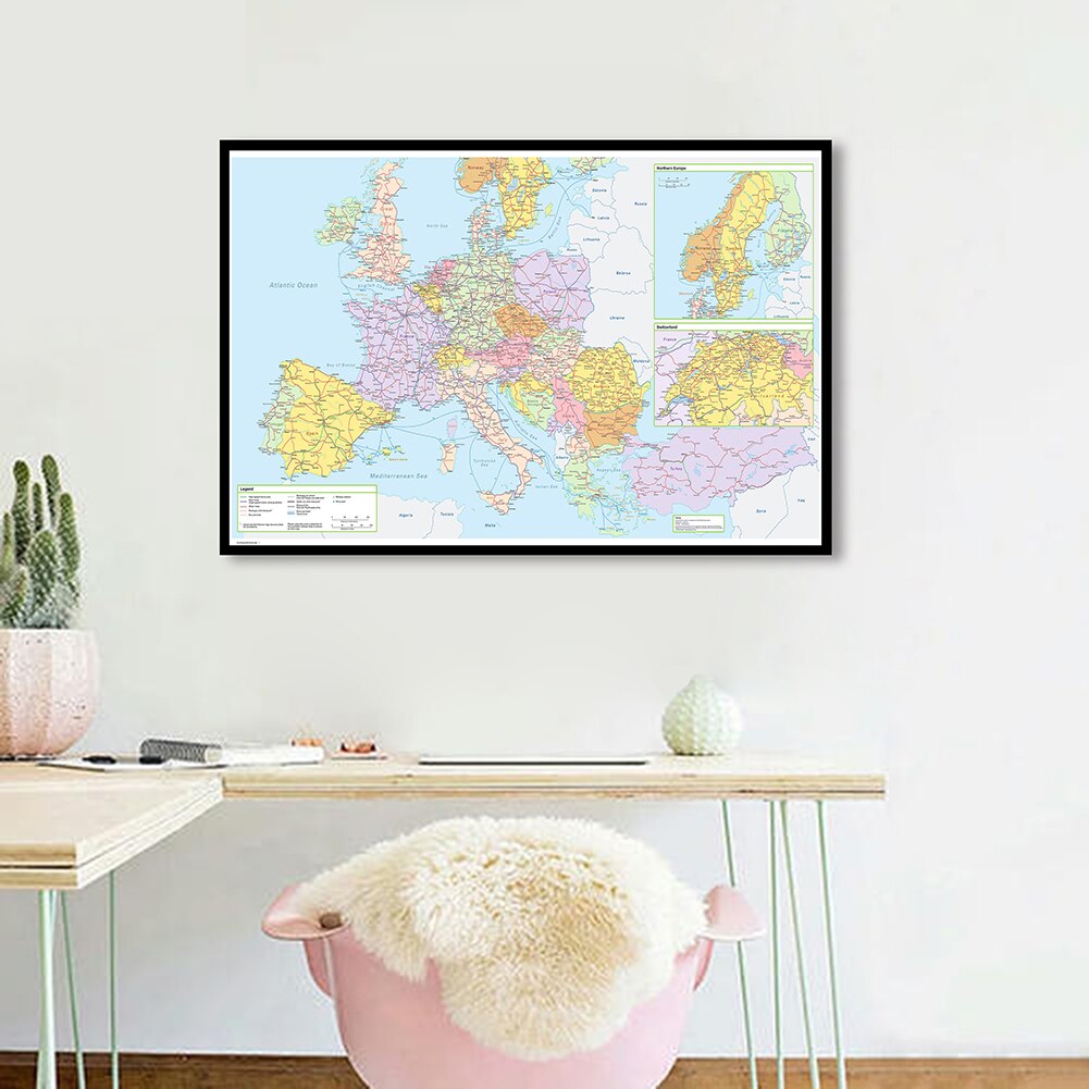 84*59cm Transportation Map of The Europe Political Map Wall Art Poster Canvas Painting Classroom Home Decor School Supplies