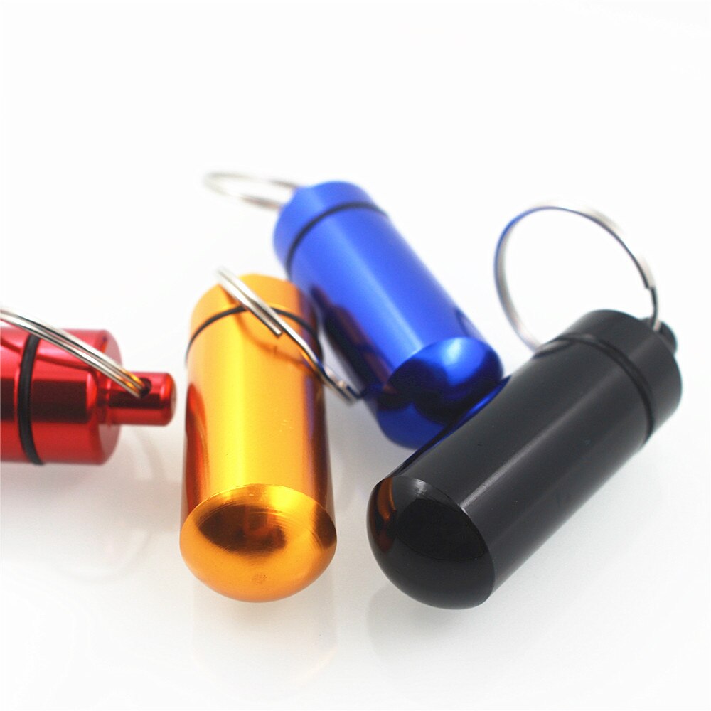 Waterdichte aluminium pillendoos voor buiten, medicijndoos, flessenhouder, sleutelhanger, karabijnhaak, pillendoosje