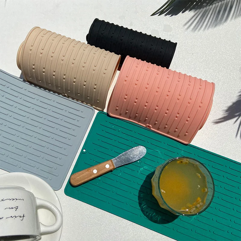 Esteira De Secagem De Prato De Silicone, Esteiras De Louça Resistentes Ao Calor, Tapete De Pia Para Cozinha, Acessórios De Mesa, Novo