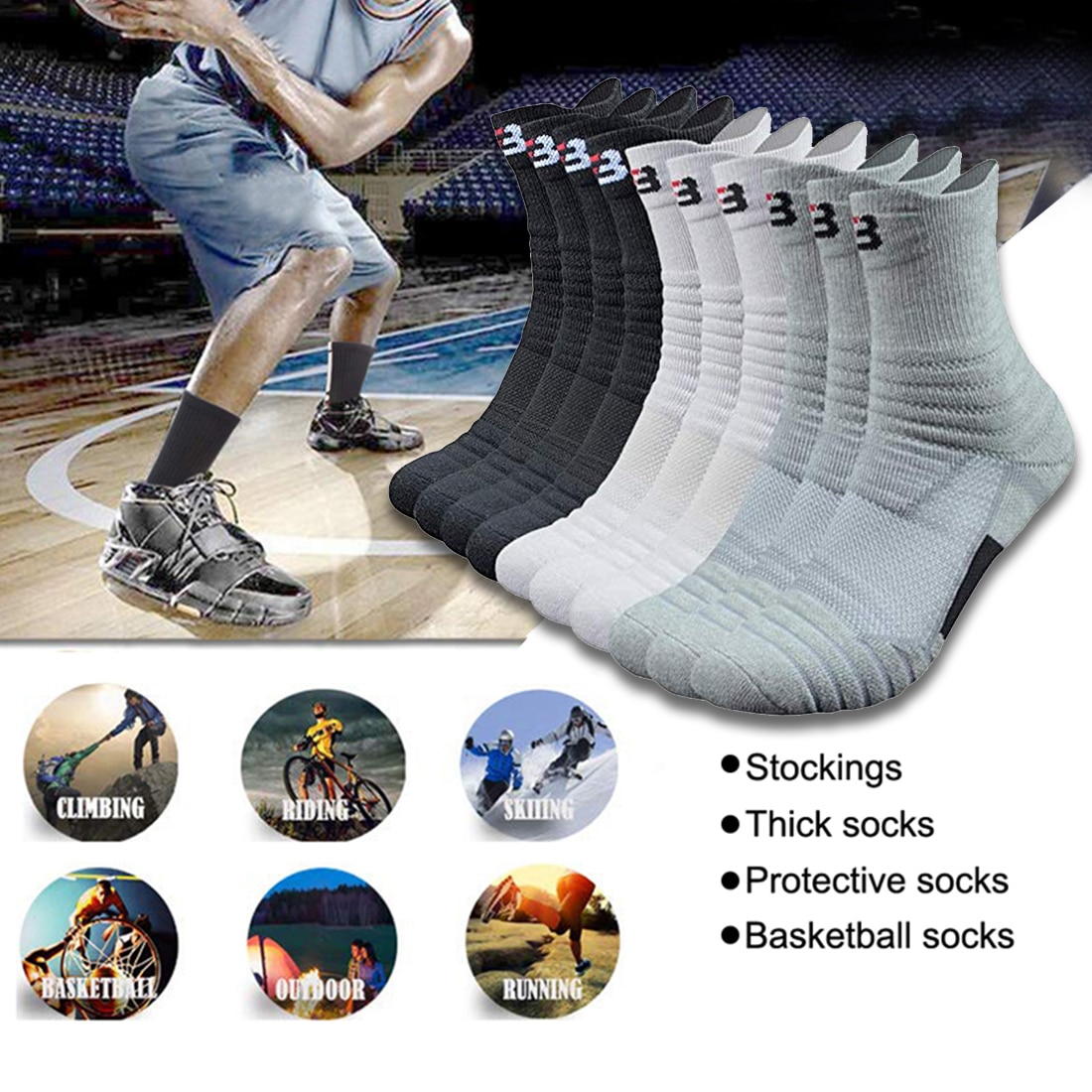 Basketball Sport Socks velonoski Winter Thick Outdoor Sports Fitness Compression Sock Chaussette Homme Sport