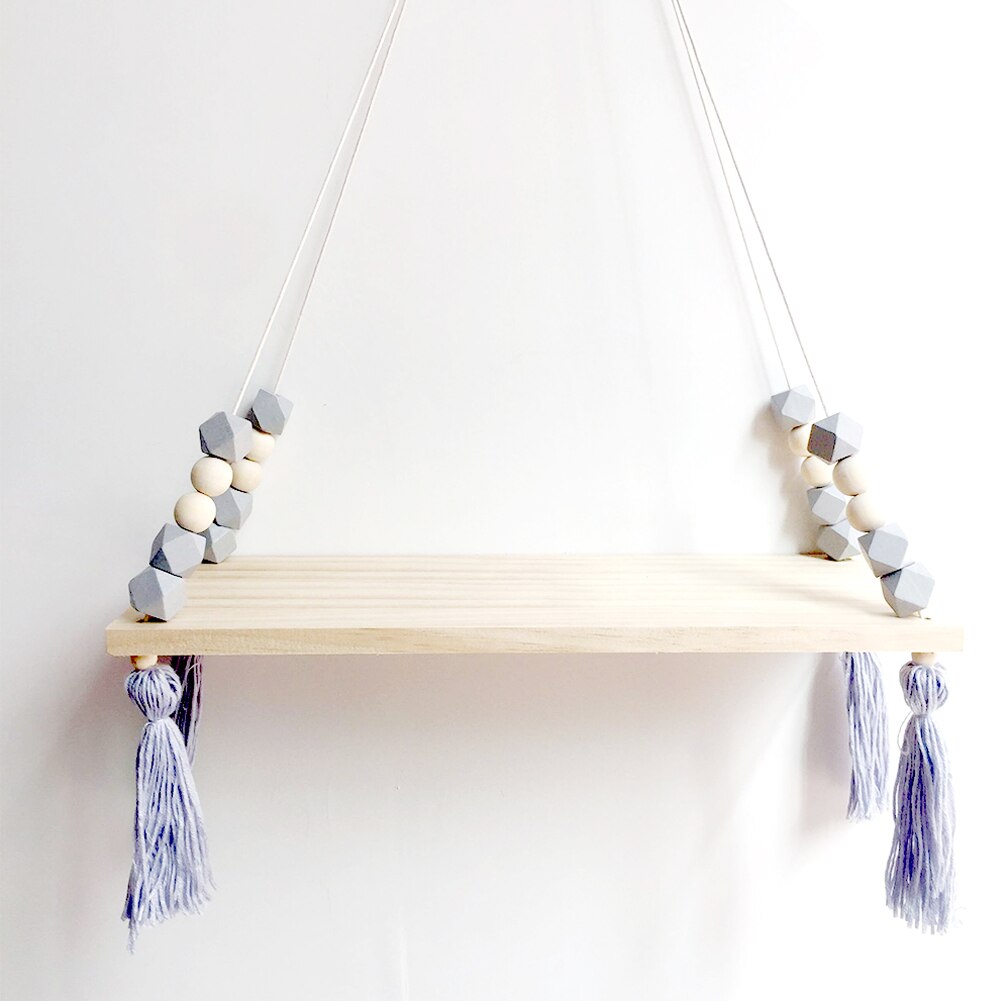 Room Swing Wood Shelves Tassel Hanging Shelf Rope Wall Decor