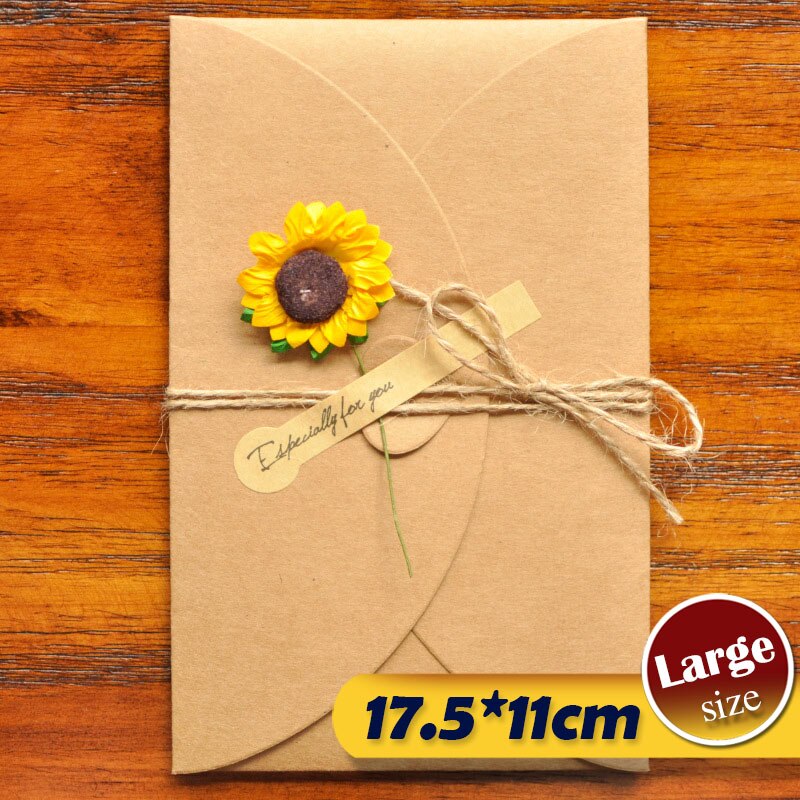 12 stk bryllupsblomst invitasjonskort kraftpapir konvolutt tørket blomsterlomme invitasjoner til fest og bryllup: Stor -c8-12 stk