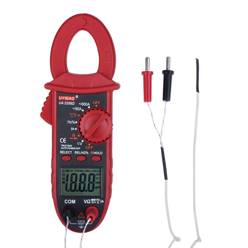 QHTITEC Multimetro Digital T-RMS Portable Clamp Meter Ammeter Volt Temp Capacitor Tester Repair Tool With Needle Tip Test Leads