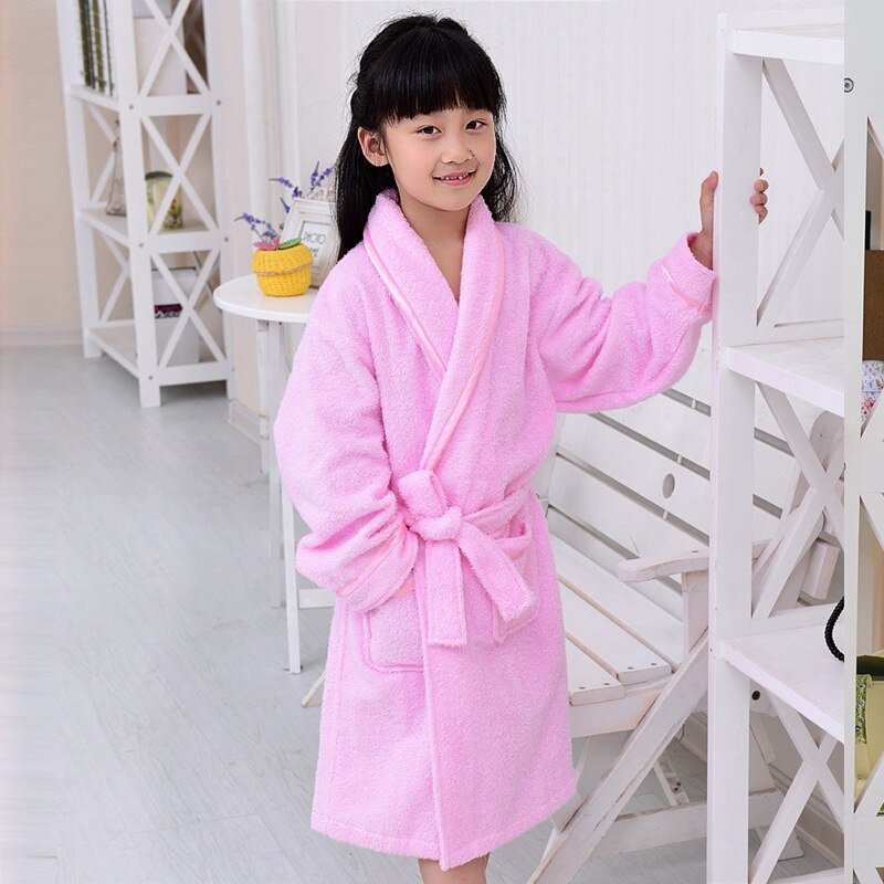 Bata de algodón con dibujos animados para niños y niñas, ropa de casa bonita, albornoz cálido de invierno, suave, para: Pink / S(100-120cm)
