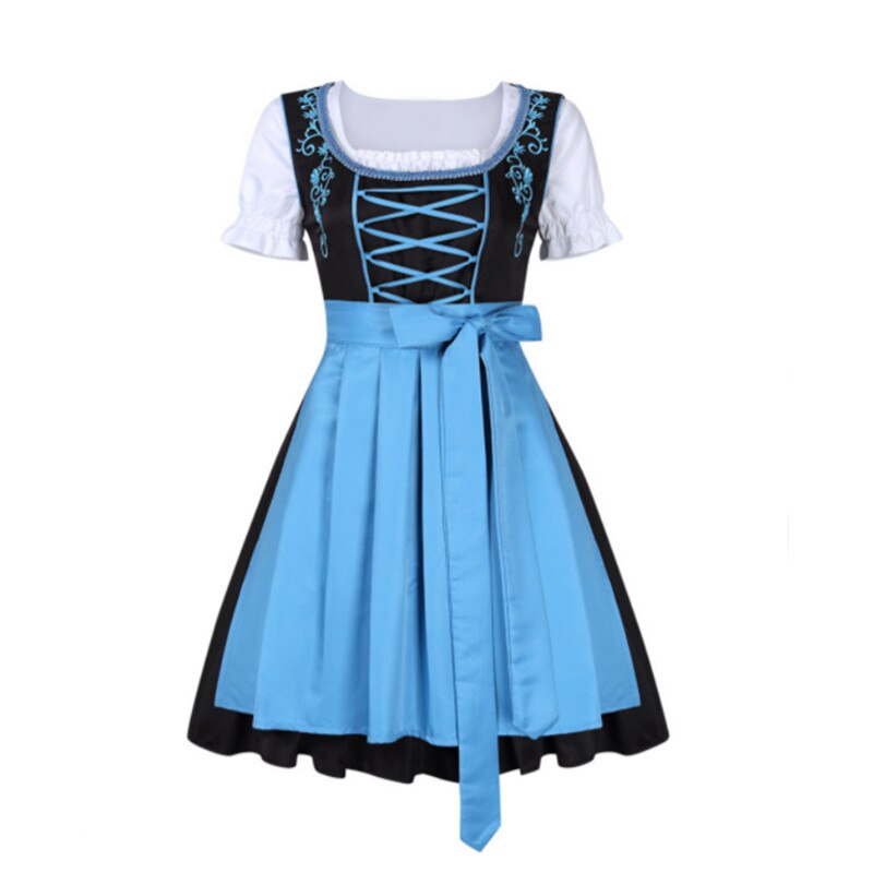 Plus Size Female German Oktoberfest Dirndl Dress Octoberfest Bavarian Beer Maid Costume: Blue / XXL
