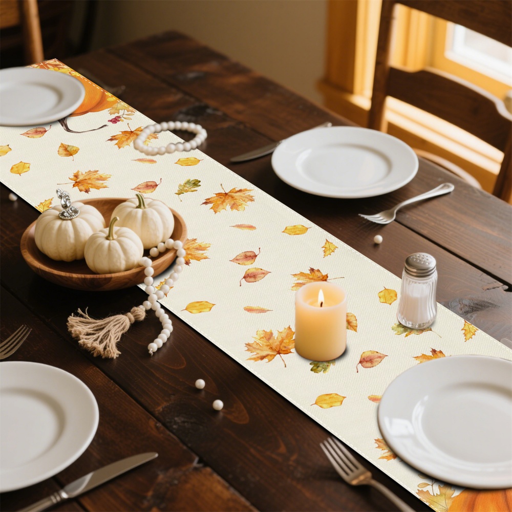 1 szt. Jesienny bieżnik na stół z motywem dyni, liści i kwiatów - robić użytku wewnątrz i na zewnątrz na Świędo Dziękczynienia, Halloween