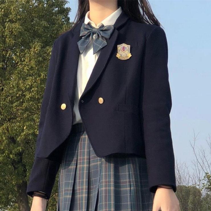Uniforme escolar japonés para mujer y niña, trajes sin cuello, chaqueta, abrigos de Chaquetas de manga larga, uniforme escolar JK: Navy blue jacket / S