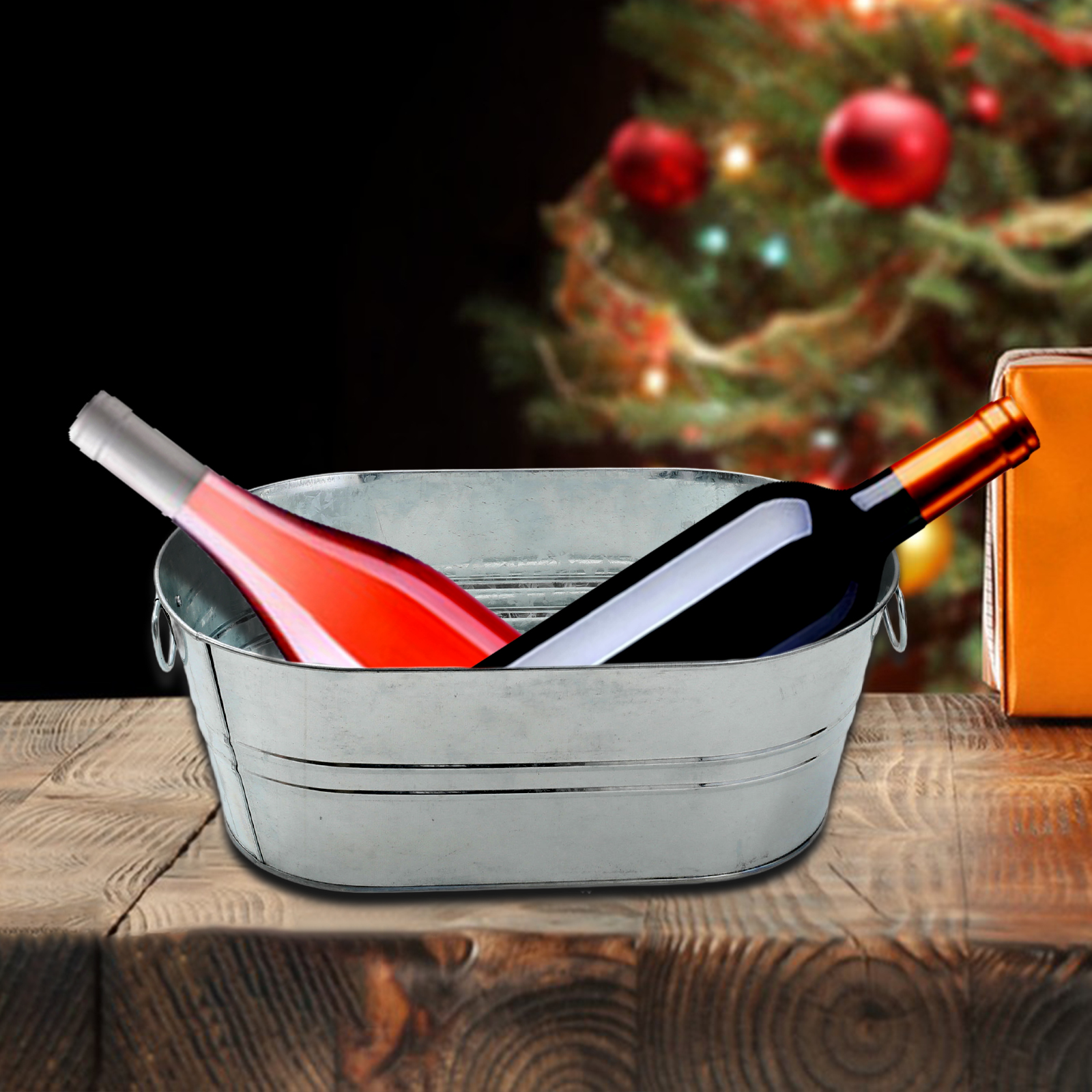 Aço galvanizado Metal Oval Bucket, cerveja champanhe Cocktail Cooler, Home Festas, Pool Party