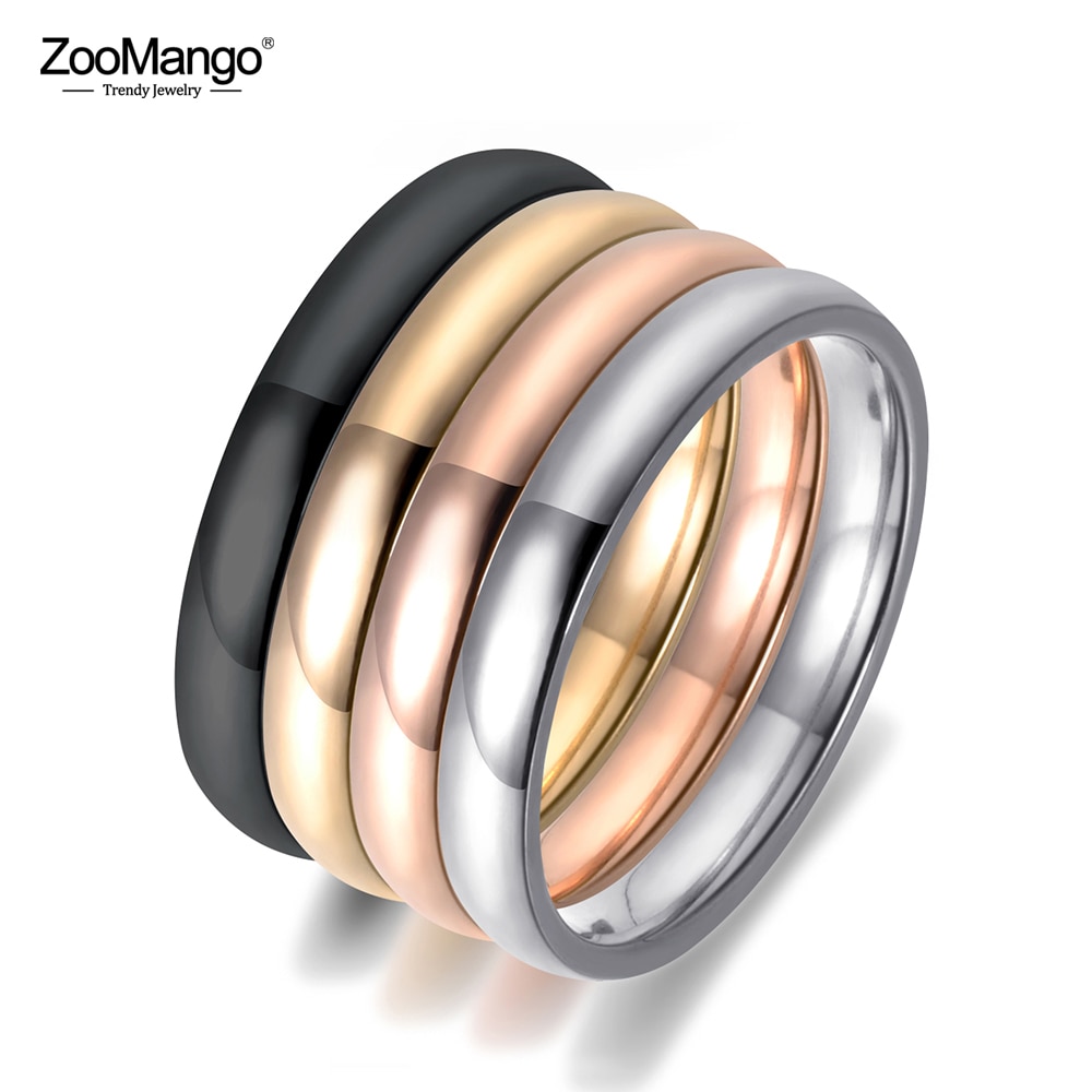 ZooMango Trendy 3mm Breed Gladde Paar Engagement Ringen Rvs Simple Wedding Ring Sieraden Voor Vrouwen Mannen Anneau ZR18058