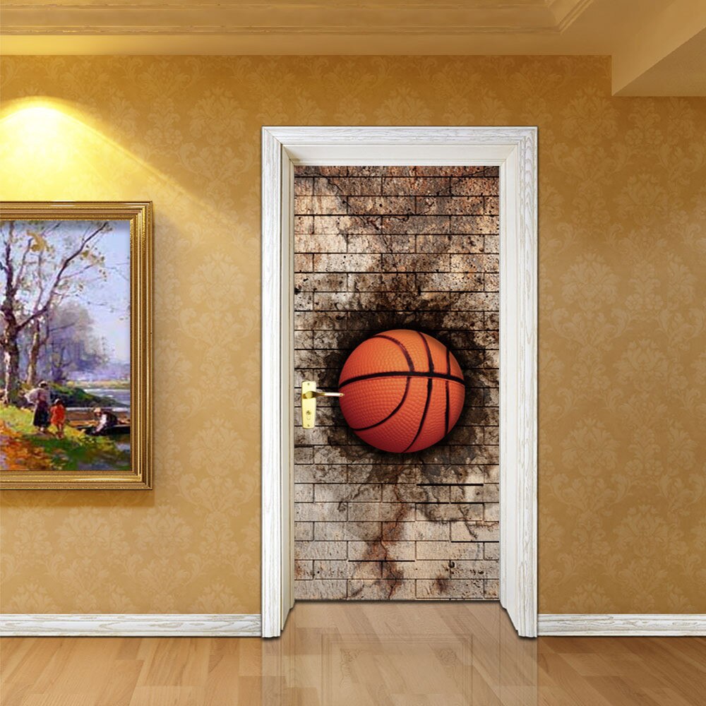 Pegatinas 3D de 77x200cm para puerta de baloncesto y pared de ladrillo para sala de estar, dormitorio, autoadhesivo de PVC, decoración del hogar, papel tapiz DIY, calcomanía Mural