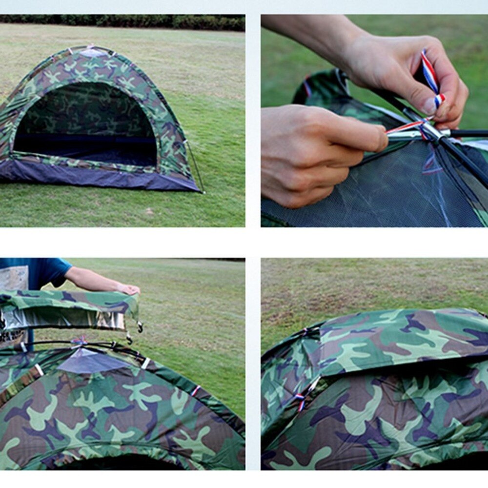 Uitverkoop Draagbare Outdoor Camping Dubbele Personen Tent Waterdicht Dirt-Proof Camouflage Opvouwbare Tent Voor Reizen Wandelen