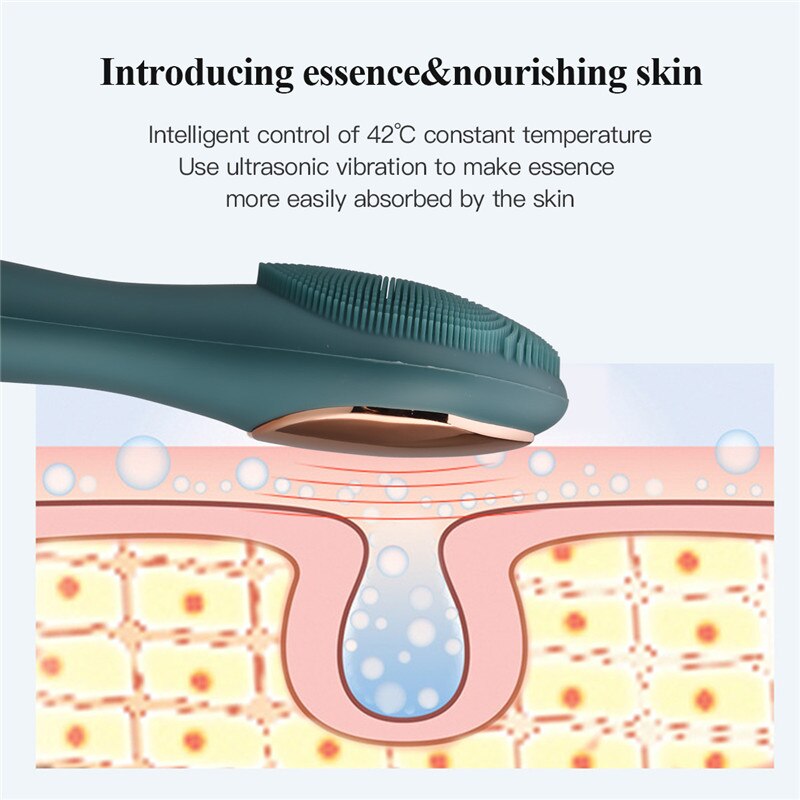 Spazzola per il lavaggio del viso elettrica CkeyiN vibrazione ultra sonora detergente profondo riscaldamento sonico massaggio al silicone naso rimozione di punti neri