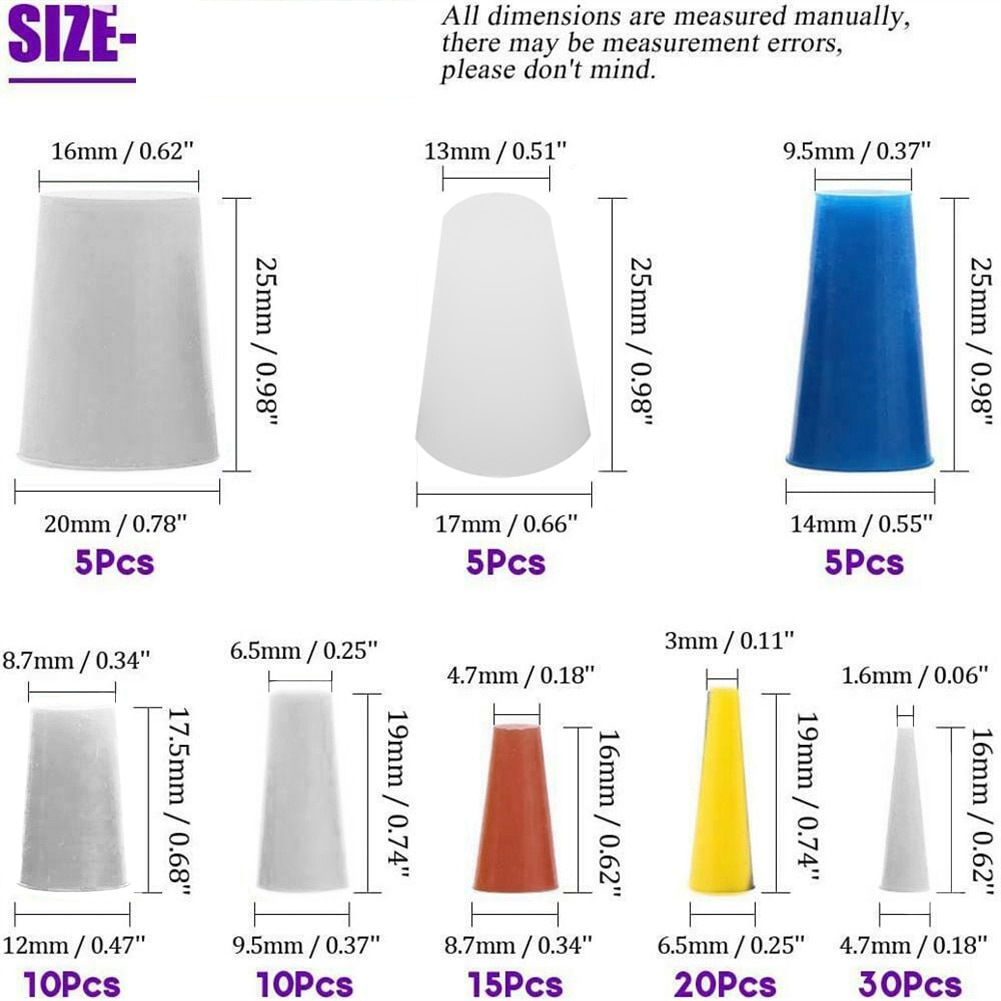 100Pcs High Temperature Resistance Masking Plugs Powder Coating Silicone Cone Plugs Assortment Kit High Temp Silicone Rubber Plu