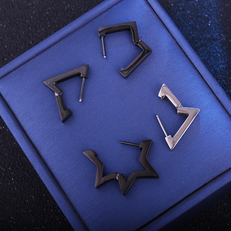 Mode Gothic Driehoek Vierkante Unisex Punk Rock Rvs Mannen Vrouwen Oor Stud Oorbellen Doorboord Push-Back Ear Plug gesp