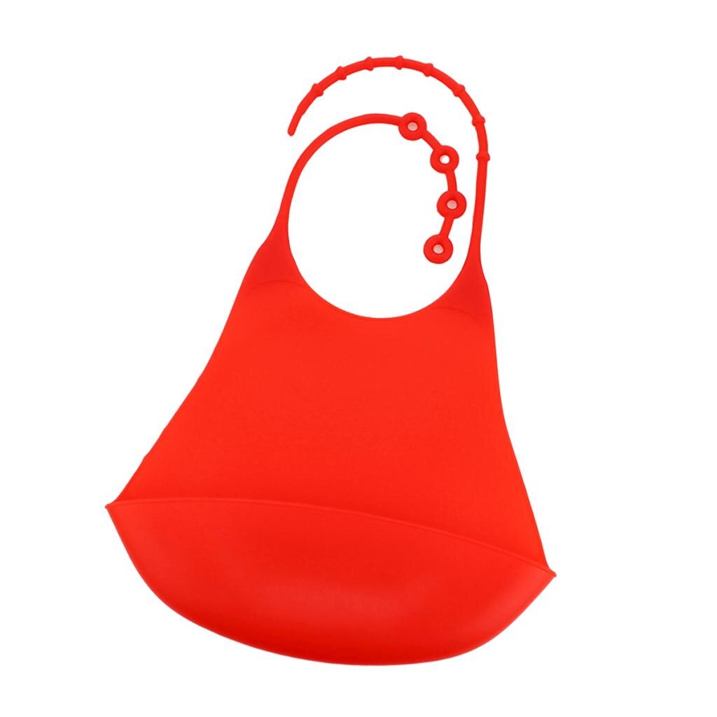Bavoir en Silicone pour adultes, pour femmes et hommes, protection imperméable pour les repas, avec poche pour attraper des aliments profonds: Red
