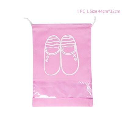 1 Pcs Waterproof Travel Shoes Bag Organizer Non-Woven Women Portable Drawstring Shoe Bags Pouch Dustproof Underwear Visual Tote: L Pink