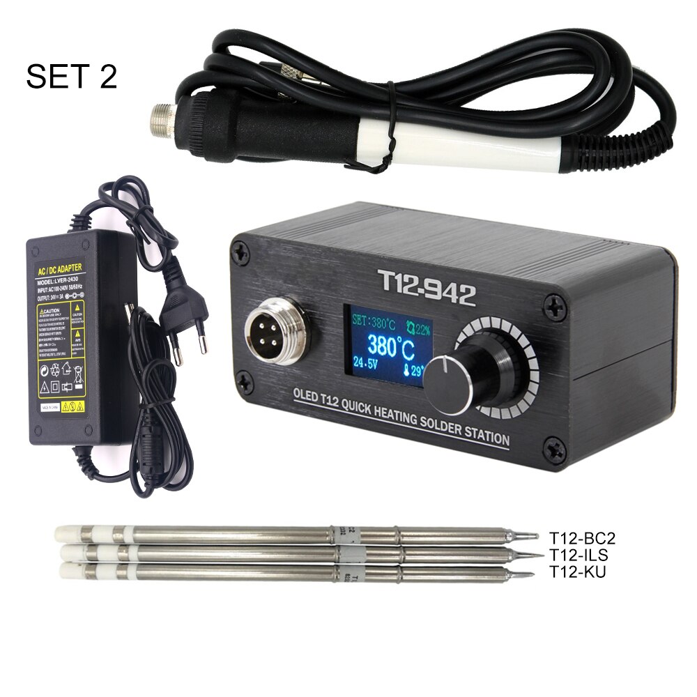 T12-942 Mini soldering station OLED digital soldering Iron Handle For T12 Soldering Iron Tip Welding Tools: Gray