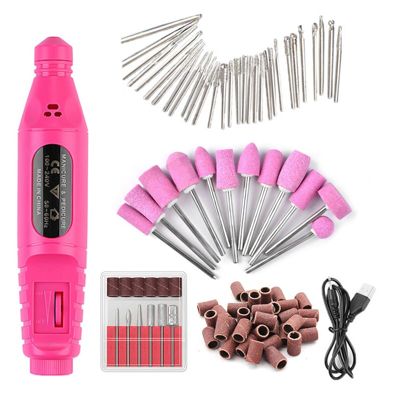1 set elektrische nagelboormachine, pedicure nagelboorbits, keramische freesjes voor manicure-apparatuur, nagelkunstgereedschap: Rode set 4
