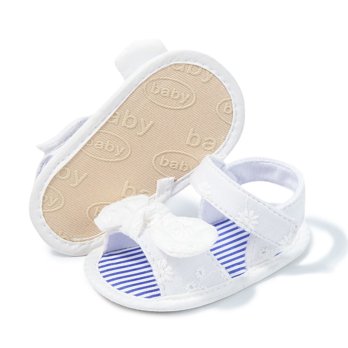 KIDSUN sandali per bambini neonato ragazzo scarpe estive fiocco nodo carino 3 colori suola in cotone morbido piatto neonato primi camminatori bambino Cirb: WHITE / 0-6 mesi