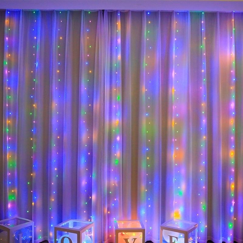 Guirnalda de luces LED para decoración navideña, cortina con Control remoto por USB, luces de hadas para dormitorio y hogar: green / 6-10 W / X