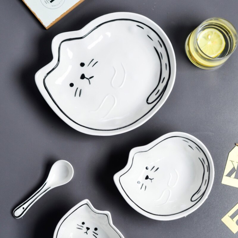 Cartoon Dinner Plate Set Ceramic Kitchen Plate Breakfast Tableware Set Food Dishes Rice Salad Noodles Bowl Soup Kitchen Tool