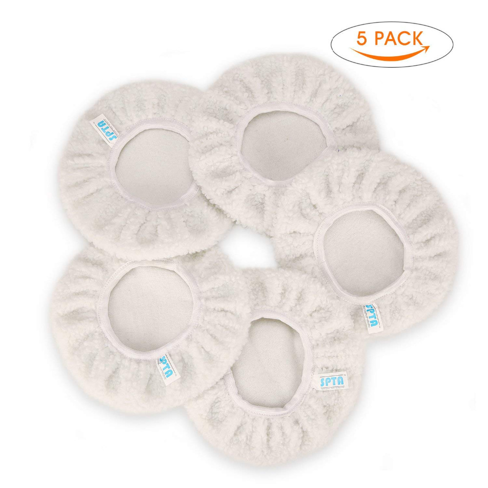 SPTA 7 Inch & 8 Inch Car Polisher Bonnet Max Waxer Bonnet Polishing Pad Sets For Wash 7 Inch & 8 Inch Car Polishers Pack of 5Pcs: 5pcs wool