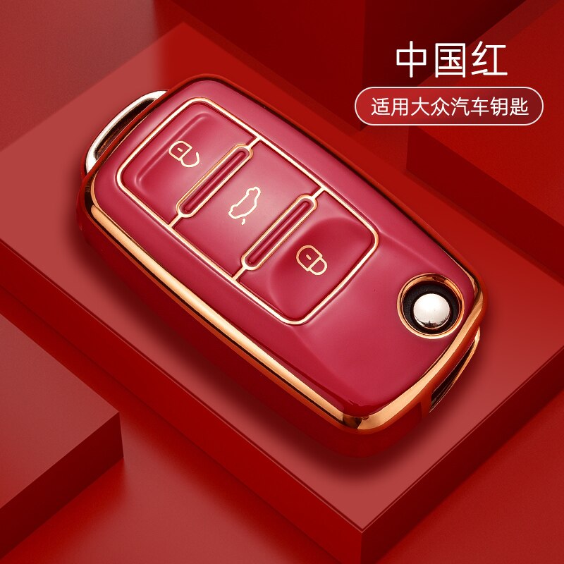 TPU Car Key Case Cover Holder Shell For VW Volkswagen Polo Golf Passat Beetle Caddy Tiguan Skoda Octavia Kodiaq Seat Leon Altea: Red