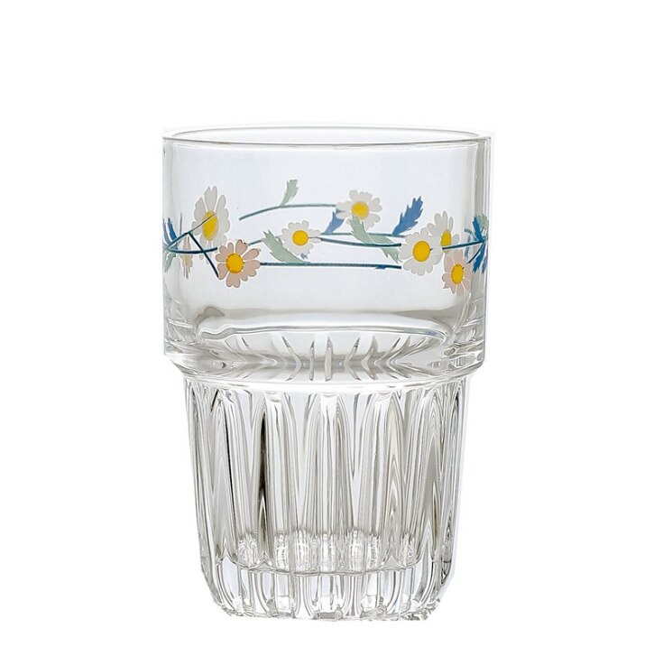 Vasos de cristal pintados a mano, sin plomo, resistentes al calor, taza de leche para desayuno, té de la leche, cerveza: White Flower 250ml