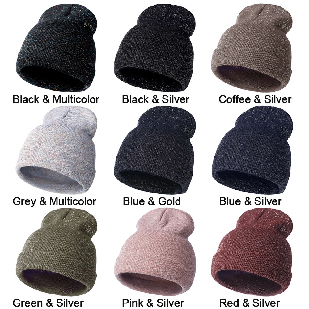 Gorro de invierno cálido de oro bronceado para mujer, gorro de punto térmico para mujer, gorros de punto de algodón de Color sólido Hip Hop para mujer