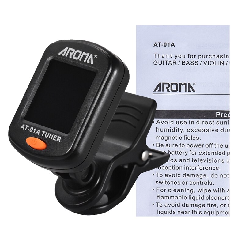 Aroma At-01A Guitar Tuner Rotatable Clip-On Tuner Lcd Display For Chromatic Acoustic Guitar Bass Ukulele