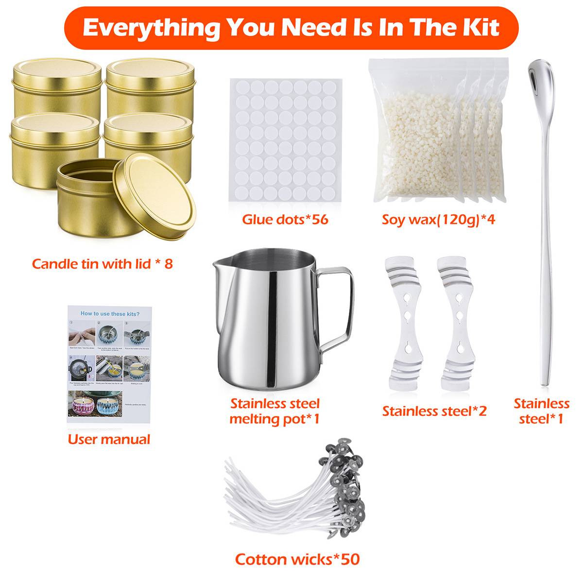 122pcs Candle Making Kit Pouring Pot Wicks Sticker DIY Candle Fixator Craft Tools DIY Handmade Candle Set With Cotton Core Holde