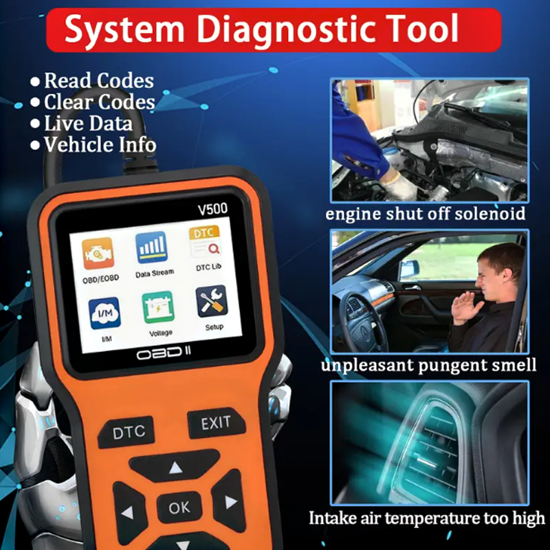 OBD2-scanner V500 - Directe codelezer en spanningscontrole voor volledige systeemdiagnose van OBDII/CAN-voertuigen en foutanalyse van 0s