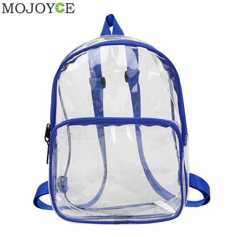 Unisex impermeável claro transparente pvc mochila para adultos e estudantes sacos de escola feminino sacos de ombro: Azul