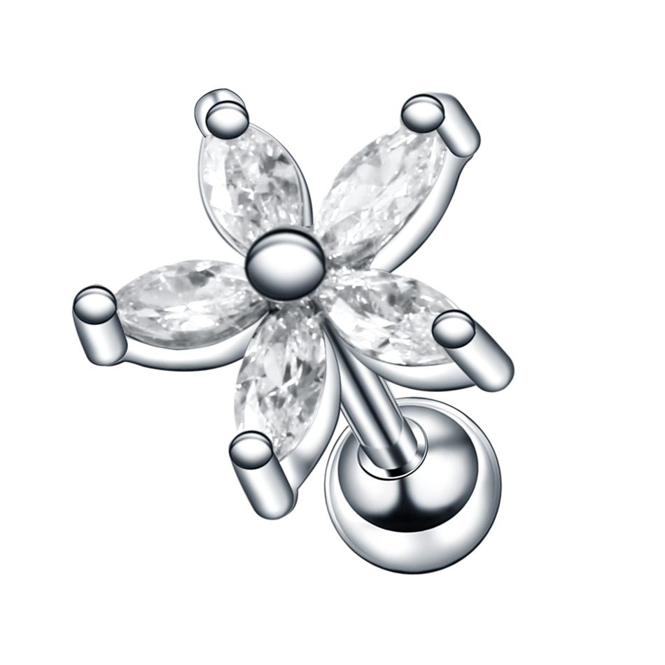 1PC Fiore di Cristallo Trago Orecchino Penetrante 16G Croce Cartilagine Penetrante perno elica Gioielli Conch torre Lobo Orecchino Labret perno: bianca / colore Oro puro