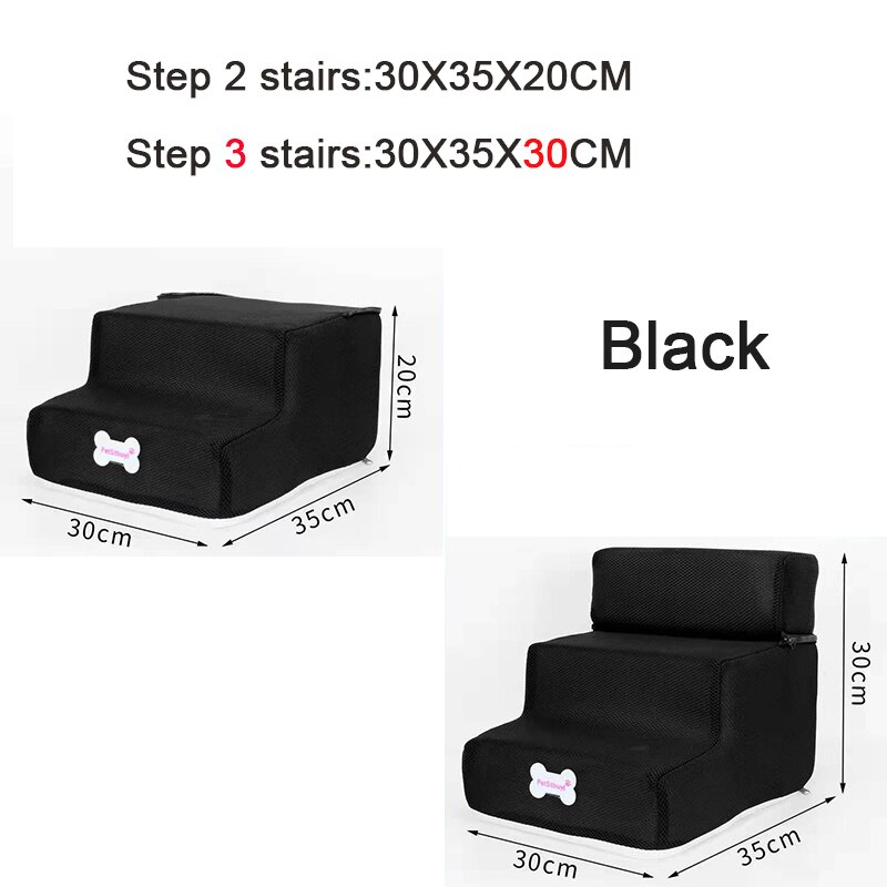 Hundtrappa sällskapsdjur 3 trappsteg för liten hund katt hund hus husdjur ramp stege halkskydd avtagbara hundar säng trappor husdjur leveranser: Svart / 2 steg (30 x 35 x 20cm)