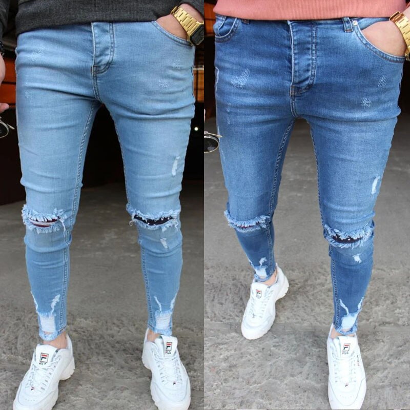 Män skinny jeans slitna jeans slitna jeans rip jeans jeans jeans män jeans långbyxor casual byxa