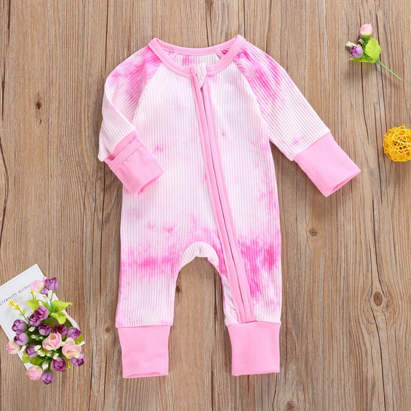 Tie Dye 0-24M Bebê Romper Manga Longa Com Zíper Kintting Suave Terno Macacão Para Bebê Menino Menina Outono roupas