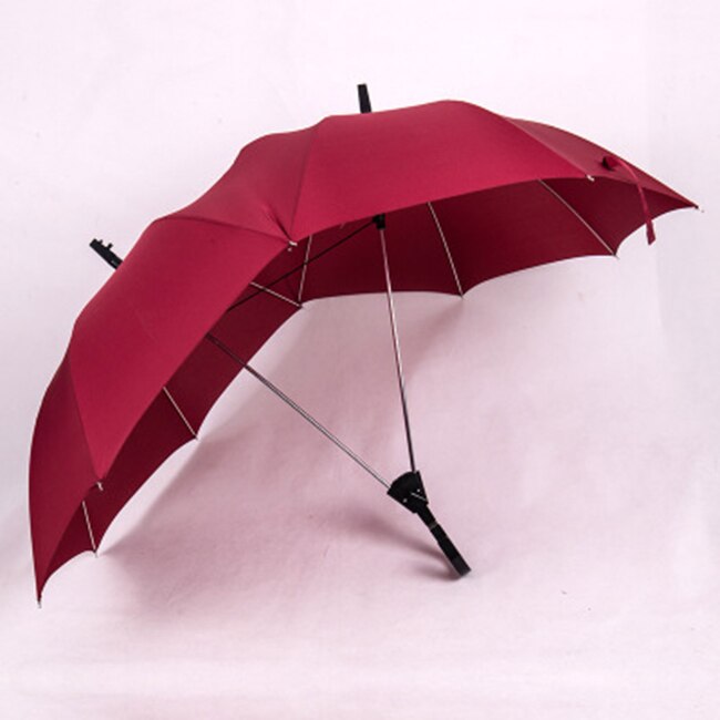 Langt håndtag to-polet par paraply mænd regn kvinde halvautomatisk forretnings paraply vindtæt parasoller: Rød
