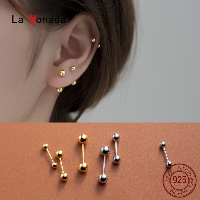 La Monada Round Ball orecchini a bottone da donna argento 925 piccoli orecchini in argento Sterling 925 orecchini da donna minimalisti in argento 925