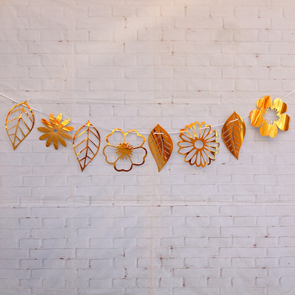 1Set Leaves Paper Flag Banner&amp;Flags Garland Floral Bunting Banners DIY Kids Birthday/Wedding Event Party Decoration Supplies: Gold 2