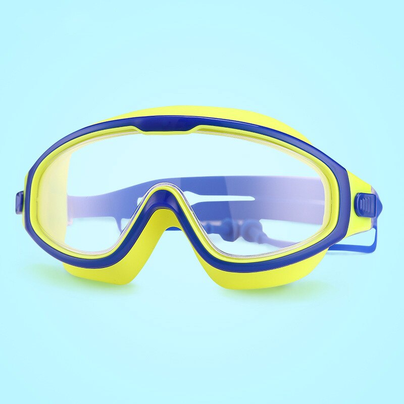 Børns svømmebriller beskyttelsesbriller vandtæt anti-tåge hd svømmebriller piger stor ramme dykkerudstyr: Gennemsigtig blå