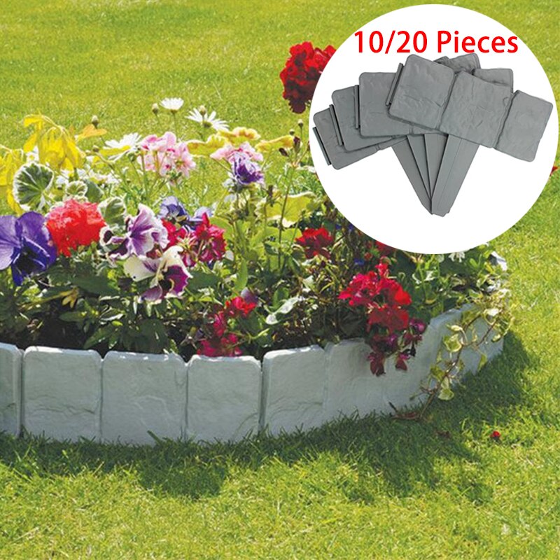10/20Stck Grau Nachahmung Stein Gartenzaun Garten Einfassung Block Blume Bett Grenze Anlage Grenze Kunststoff Rasen Kanten erdung
