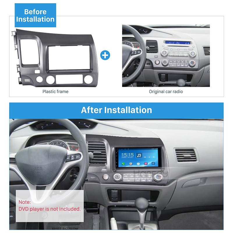 Harfey 2Din voor Autoradio Fascia Installatie Trim Dash Kit Stereo Frame voor Honda Civic LHD met SRS Gat