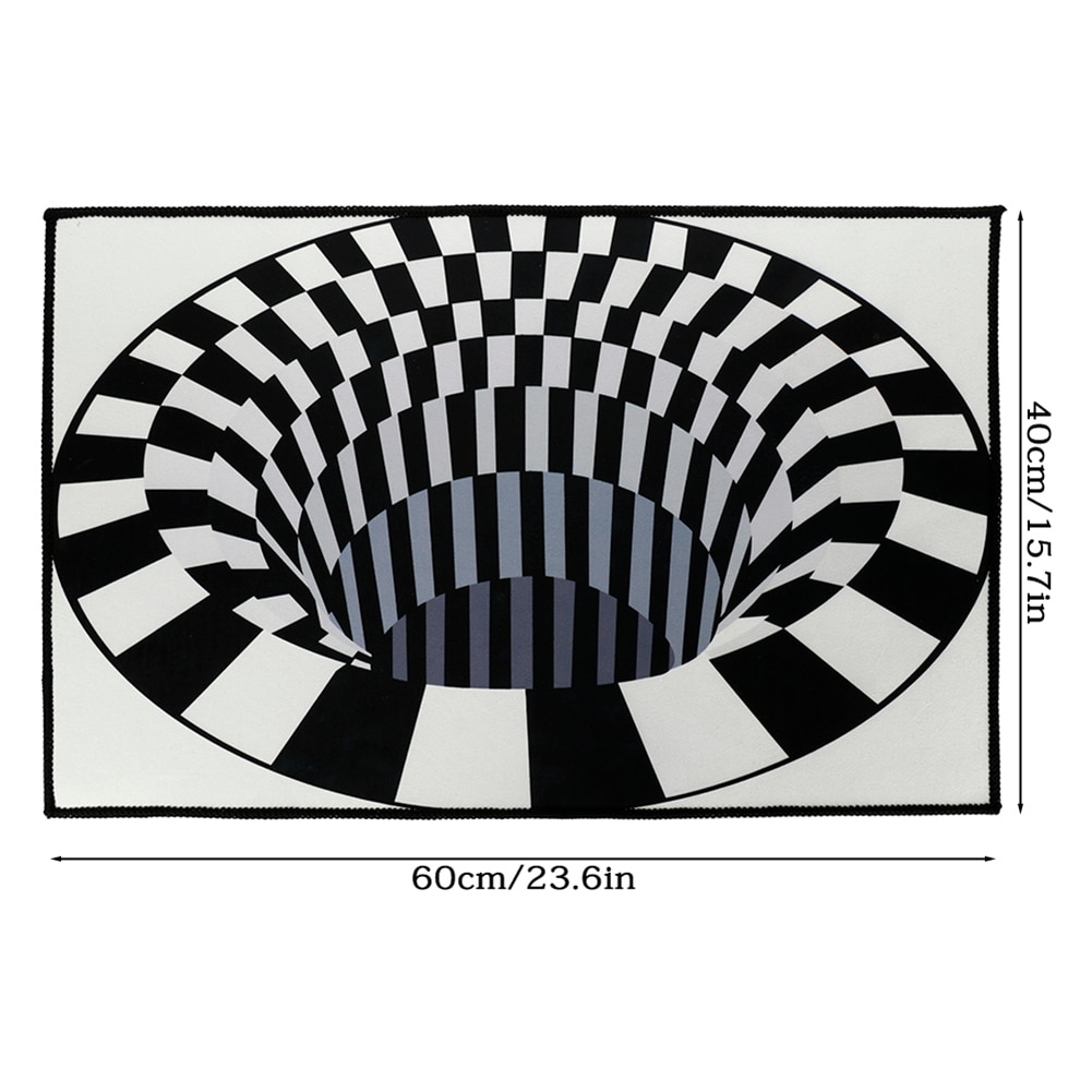 Boligindretning soveværelse tæpper sort hvidt gitter trykt 3d illusion vortex bundløs hul gulvtæppe skridsikker hallwaymat: S