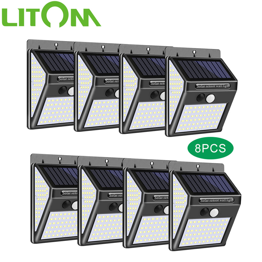 1/2/4PCS LITOM 140 LEDS Solar Light Energy Solar Garden Light IP65 Waterproof PIR Motion Sensor Sunlight For Garage Yard Outdoor